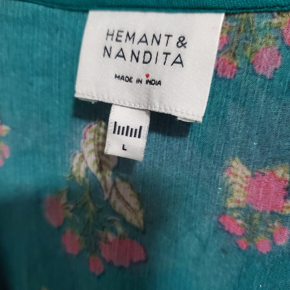 HEMANT & NANDITA Vibrant Green and Pink Isha Floral Short Dress Size Large - Picture 7 of 7